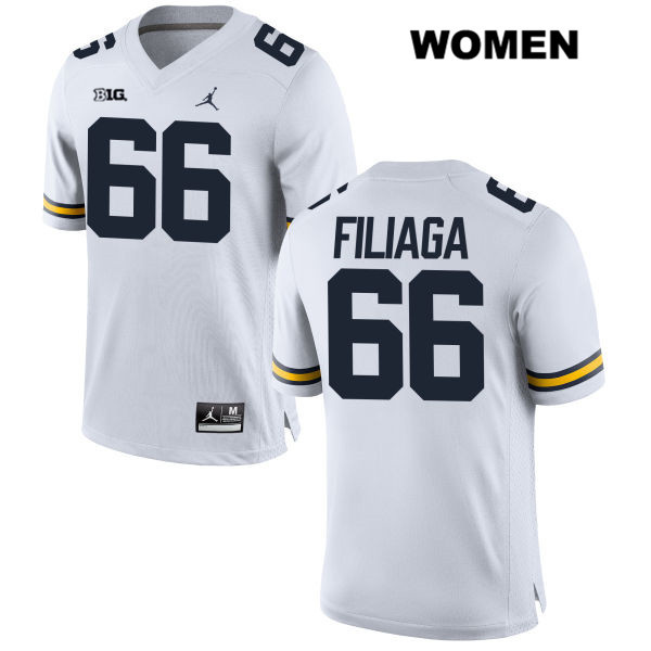Women's NCAA Michigan Wolverines Chuck Filiaga #66 White Jordan Brand Authentic Stitched Football College Jersey BT25O20FF